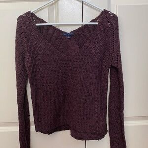 American Eagle Outfitters Plum Knit V-Neck Sweater Size S/P